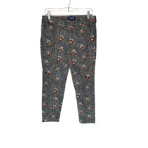 Old Navy Blue White Floral Print Office Work Career Mid-Rise Pixie Pants Size 10